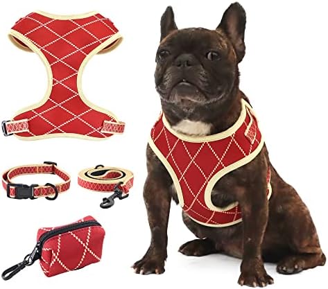 Adjustable Small Dog Harness,Puppy Harness and Leash Set with Collar and Bag Dispenser, 4-Piece Set, XS