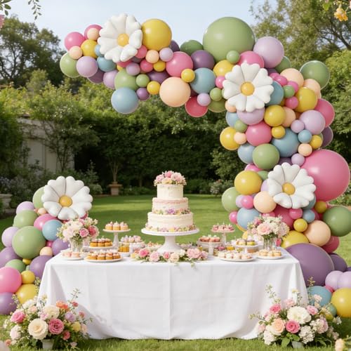 Kit d'arche de ballons vert sauge fleur rose violet pastel - 6