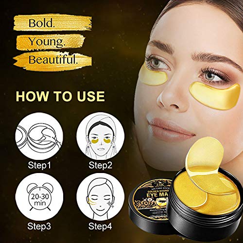 24k Gold Under Eye Mask, 30 Pairs Under Eye Patches for Puffy Eyes and