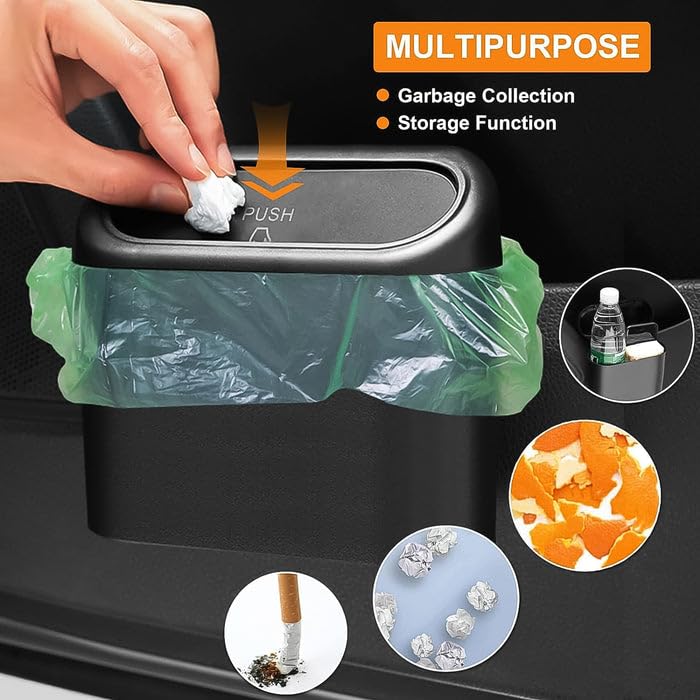 Image of Oblivion Mini Car Dustbin - Portable Trash Bin with Lid & Garbage Bags, Compact & Durable Trash Can for Easy Waste Disposal, Waterproof & Leakproof Essential Cars Accessory (Black)