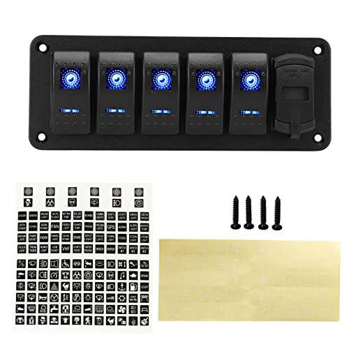 Panneau d'interrupteurs à bascule 5 gangs double USB voltmètre LED accessoire bateau