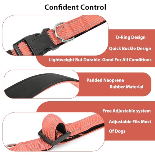 Image of Reflective Dog Collar, Adjustable Nylon for Medium Dogs,Coral