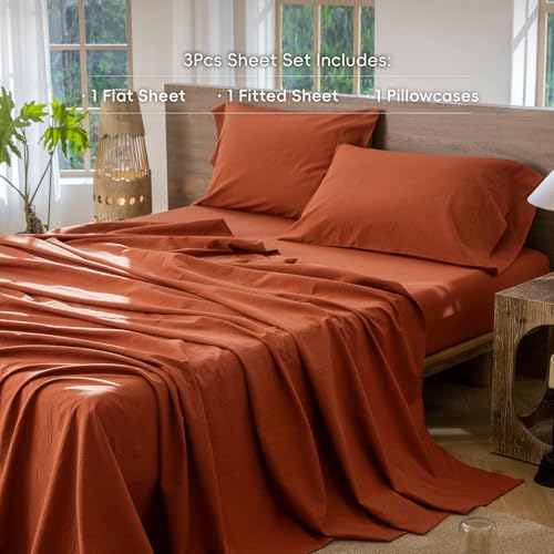 Image of MooMee Sheet Set 100% Washed Cotton Linen-Like Extra Deep Pocket Twin XL | Relaxed Linen-like Texture. Soft, Breathable & Lightweight Comfort. 15-19 inch Extra Deep Pocket with All-around Elastic
