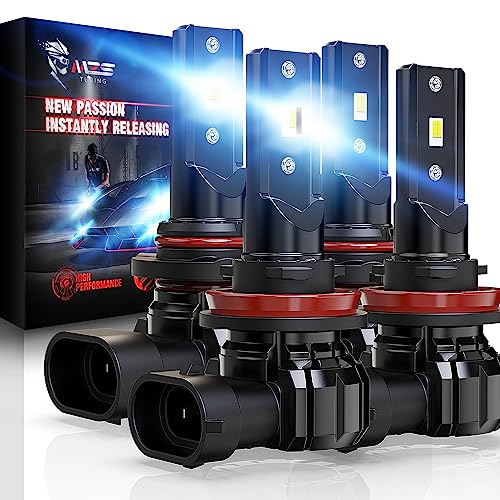 MZS 9005 H11 LED Bulbs Combo, 24000LM HB3 H9 H8 LED Lights Instant-Plug in 6500K Xenon White 300% Brightness Halogen Replacement, Pack of 4