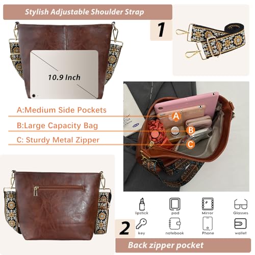 Image of Hobo Bags Vegan Leather Crossbody Bag Guitar Strap Shoulder Purses with Zipper Handbags for Women