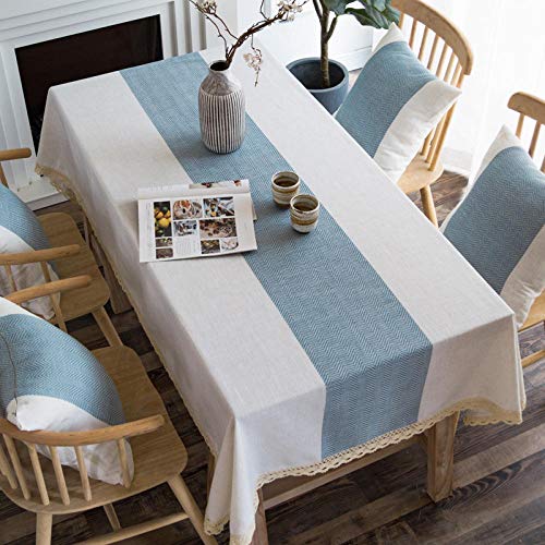 Nappe de table rectangulaire en coton et lin bleu 140x200 cm