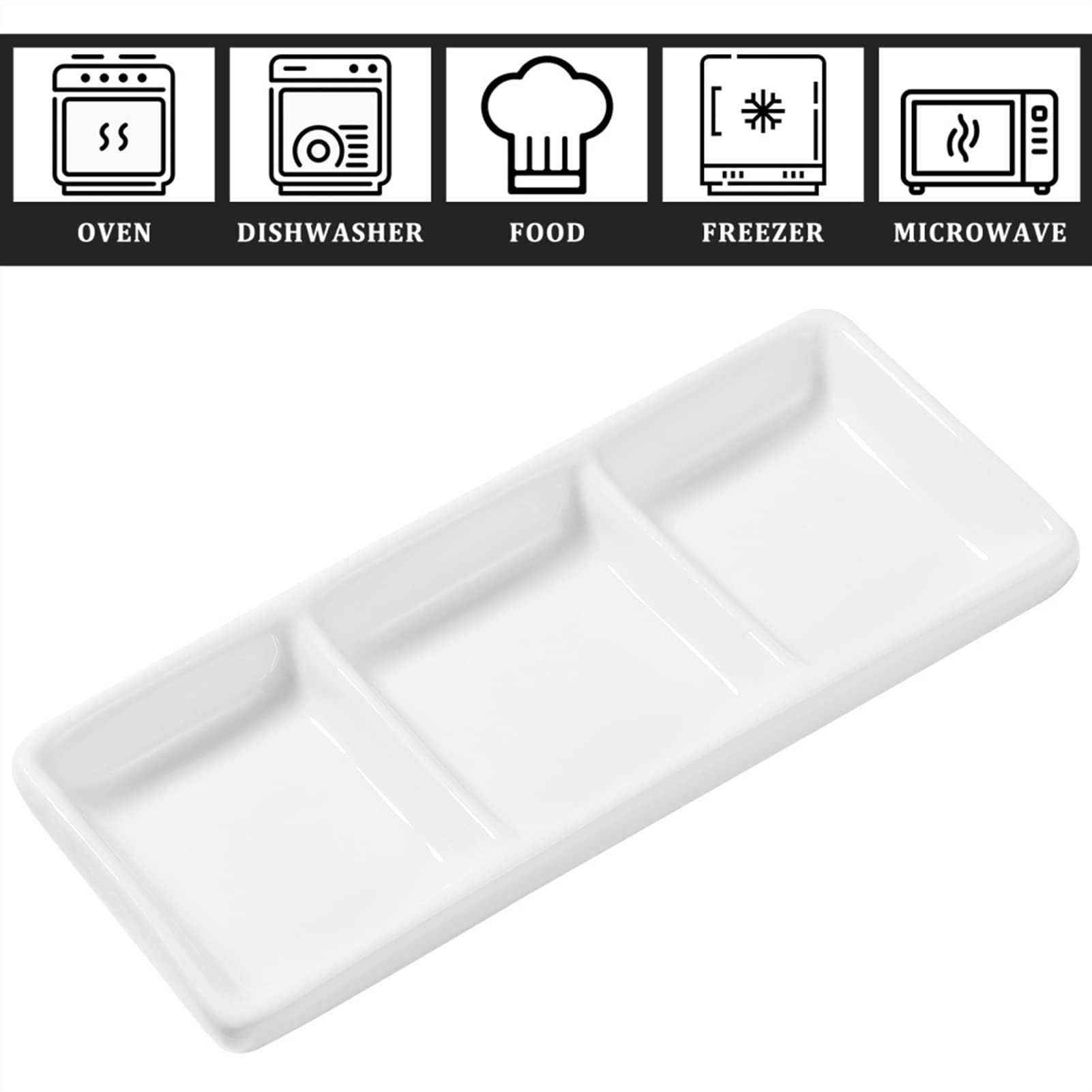 Ciotoline da Snack 6 pollice ceramica 3-compartimento Antipasto Antipasto for serving Vassoio rettangolare salsa divisa Piatti aceto Piatto condimento Strumenti da cucina 2pcs Piatti Snack Ceramica