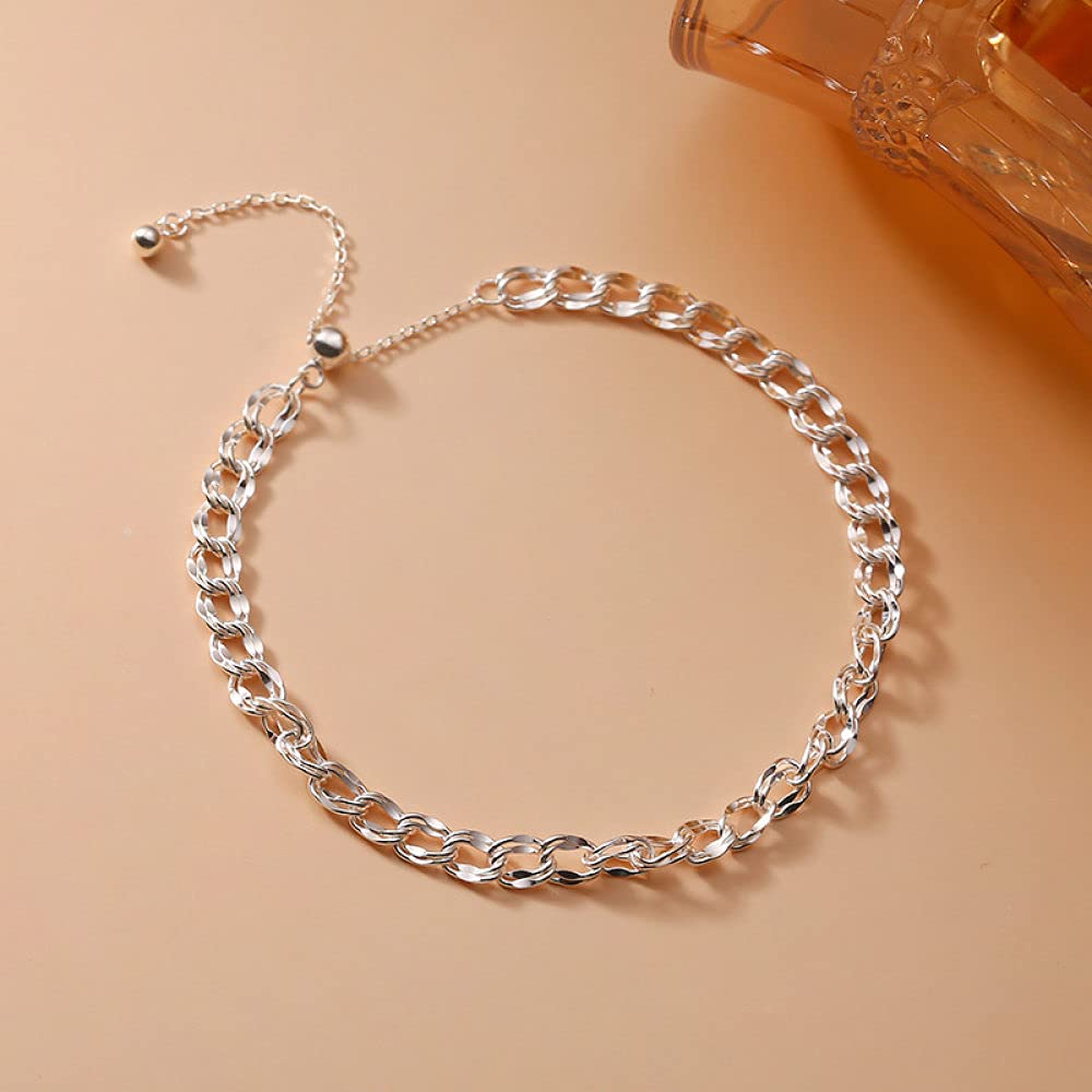 Armkette Damen Silber 925,S925 Silberarmband Ovales Schnallendesign Schicke Freundschaftsarmbänder Verstellbarer Sterling Silberschmuck Für Frauen Geschenk Freundin Frau