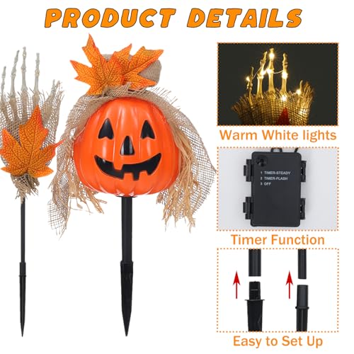 3-Pcs-Halloween-Pathway-Lights-Outdoor-30-LEDs-Pumpkin-and-Arms-Stake-Lights-for-Yard-Lawn-Garden-Patio-Decorations 3 Pcs Halloween Pathway Lights Outdoor 30 LEDs Pumpkin and Arms Stake Lights for Yard Lawn Garden Patio Decorations
