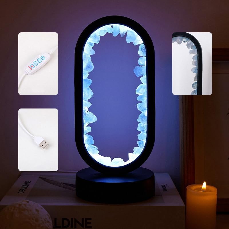 Lumisoul 天然クリスタル 原石 楕円形 アンビエント ナイトライト USB電源 ベッドサイド ヒーリングランプ ホームデコレ