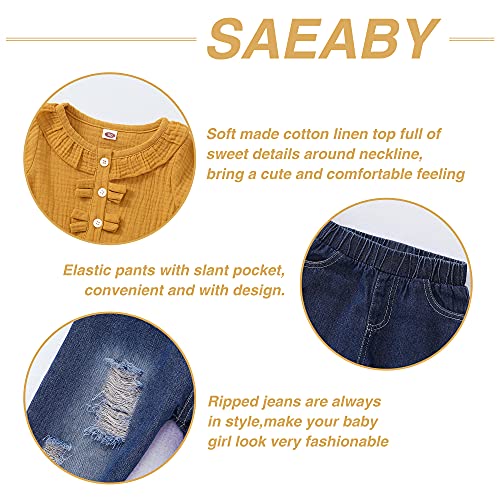Image of Newborn Baby Girl Clothes Toddler Girl Outfits Ruffle Long Sleeve Tops Pants with Hats and Headband Fall Summer Clothes Sets