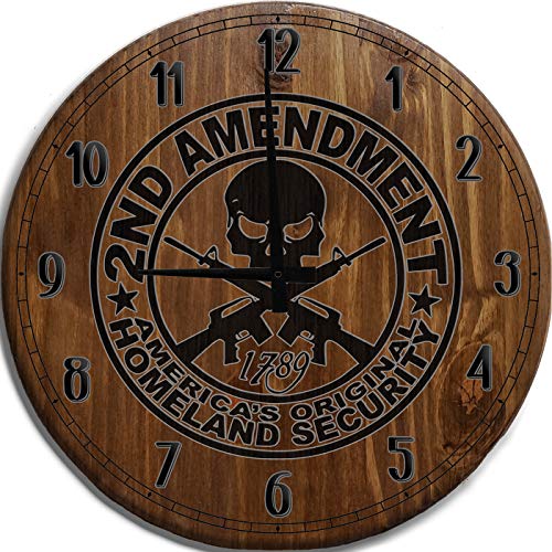 Mnk Large Wall Clock 24 Inch 2nd Amendment America's Original Homeland Security Bar Sign Home DÃ©cor Brown Wall Decor