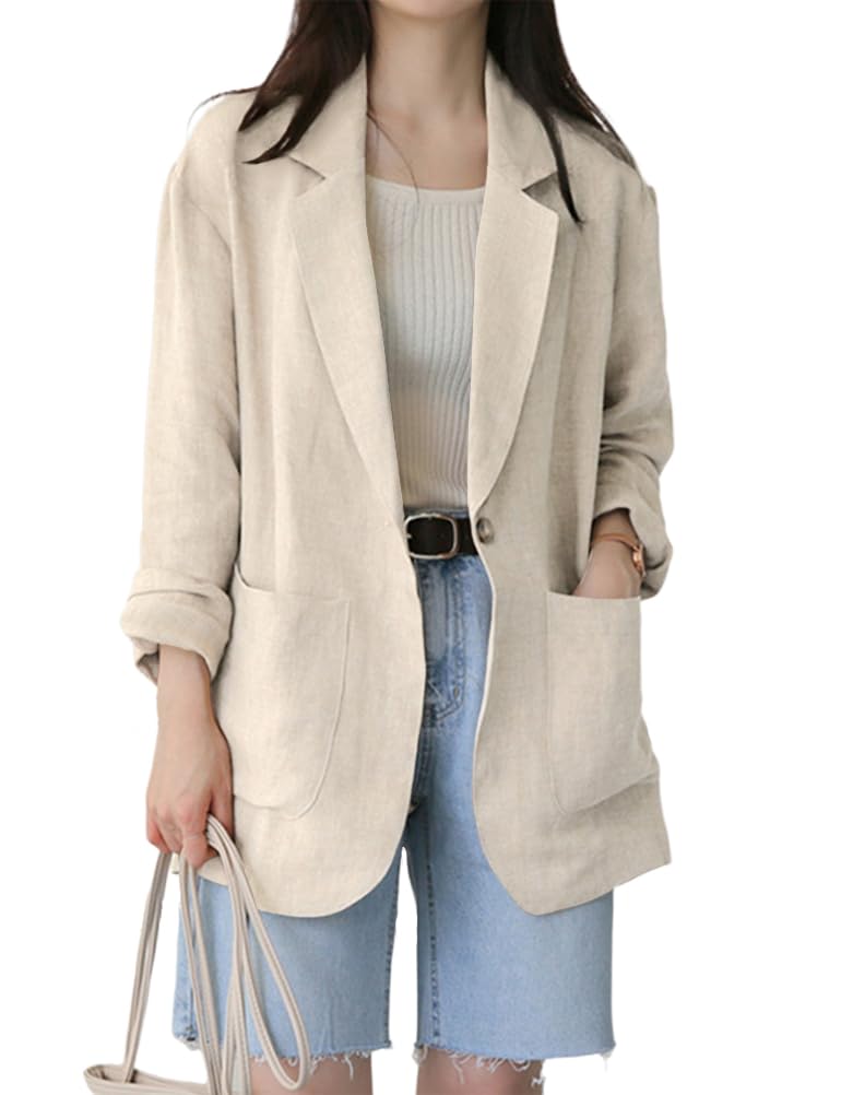 IDEALSANXUN Blazer décontracté à manches longues en lin pour femme