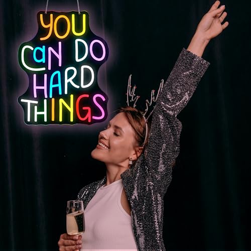 Image of Neon Sign for Wall Decor Led Light Sign Neon Light for Room Party Home Wall Decor USB Powered - You Can Do Hard Things