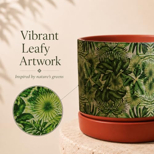 Image of Habere India-All the Cultures Fabricating India Pot for Plants | Flower Pots for Garden, Dining Table & Home Decor | Terracotta Flower Pot for Living Room Decoration (Red & Green, Dia11 x H10.5 cm)