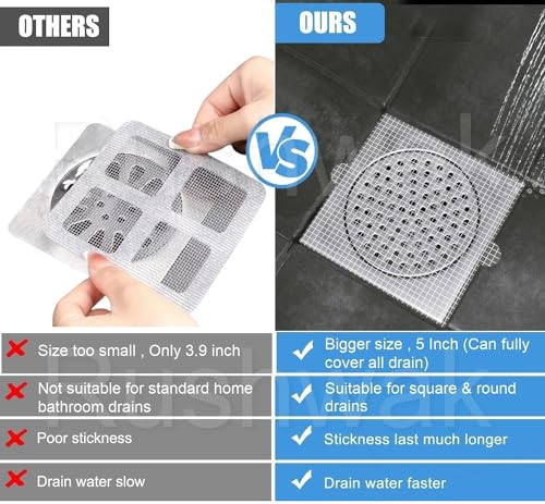 Image of Rushwak Large Upgraded Drain Cover Hair Catcher (Pack of 10) Disposable Waterproof Drain Guard Mesh Stickers Drainage Jali Shower Drain Cover for Bathroom Floor Sink Bathtub (12.7cm x 12.7cm)