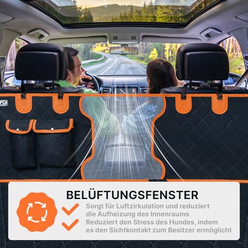 RAGI Hundedecke Auto Rückbank 4in1 - Wasserdicht Autoschondecke Hund Rücksitz - Teilbar Hundematte Auto mit Anschnallgurt - Kratzfeste & rutschfest Autodecke Hund Rücksitz für Alle Autos
