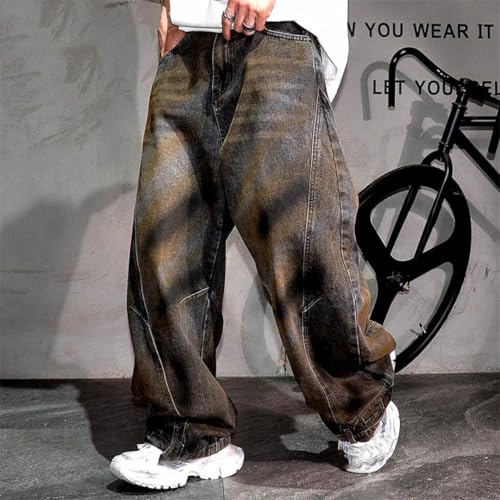 Men’S Trendy Vintage Slim Fit Distressed Baggy Harem Denim Cargo Pants Full Length Button Fly Hip Hop Streetwear2