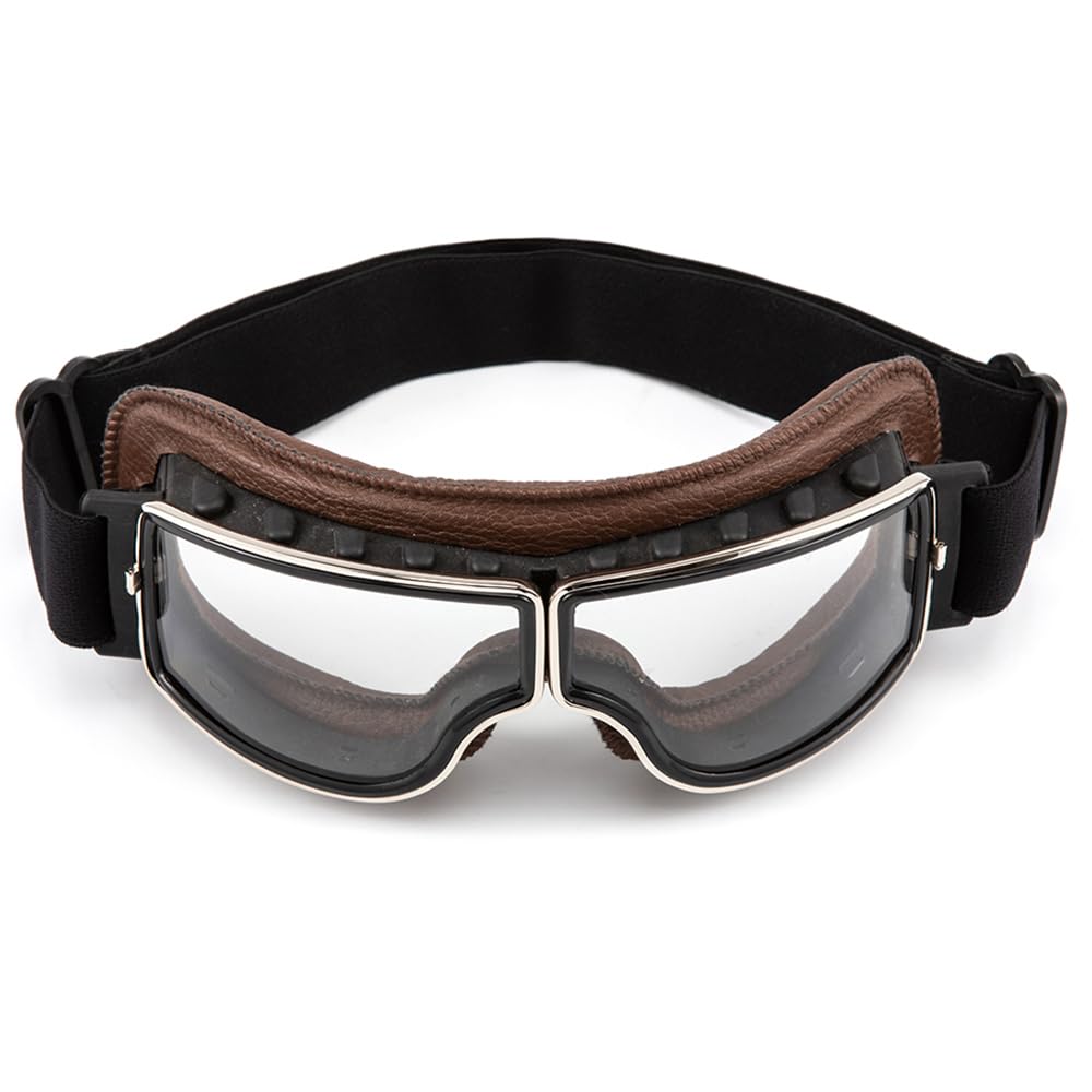 Occhiali da moto vintage Glasses da aviatore retrò Pelle PU Pieghevoli Occhiali antivento per uomo e donna Occhiali