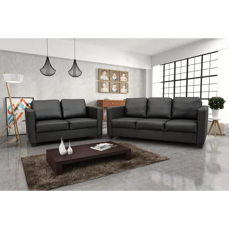 Emilio 3+2 Seater Faux Leather Sofa Set for Living Room (Black)-image-23