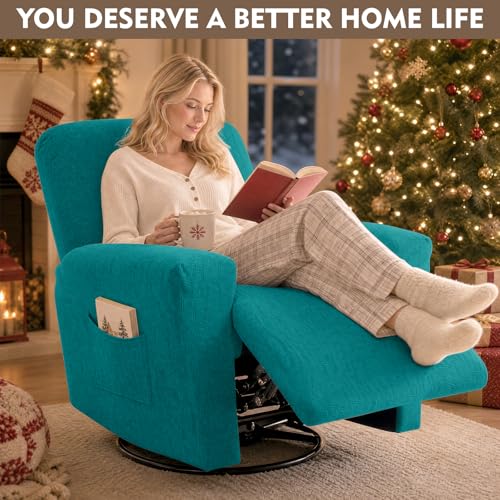 Image of ZNSAYOTX 100% Waterproof Recliner Chair Covers, 3-Piece Stretch Fit Recliner Slipcovers with Buckle & Elastic Band for Lazy Boy, Stay in Place, Soft Plaid Jacquard Protector (Large, Peacock Teal)