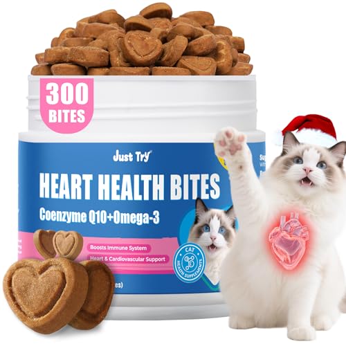 Just Try Coenzyme Q10 coq10 Bites for Cats - Advanced q10 & Taurine Cat Treats for Feline Heart Health - Chicken Flavored Soft Chews - Supports Heart Function - 300 Count