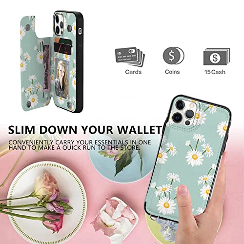 Crosspace Lanyard Case Compatible With Iphone 13 Pro,Crossbody Case With Card Holder,Strap And Convertible Flip Stand,Unique Copyright Green Daisy Flower Design Wallet Case For Women And Girls #TOP5