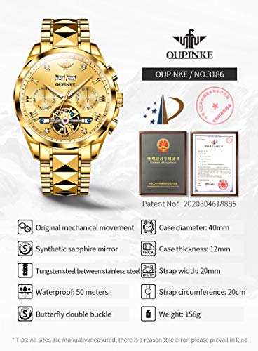 Image of OUPINKE Watches for Men Automatic Skeleton Self Winding Dress Wrist WatchBusiness Waterproof Luminous Tungsten