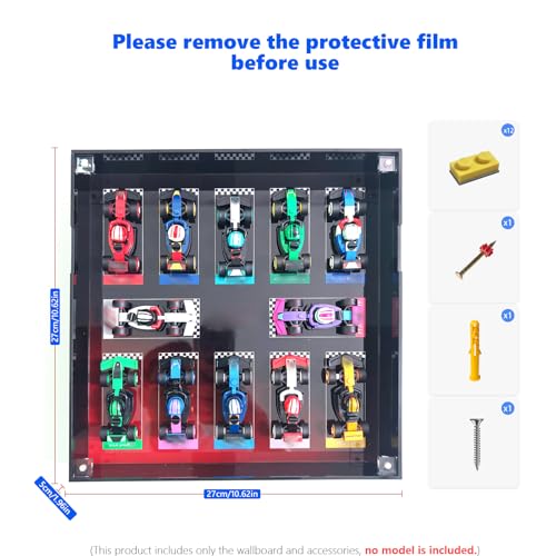 Image of WETCEAOM Display Wallboard for Lego 71049 - F1 Race Cars, Frame for Lego Car Wall Mount Display Lover, Models not Included, Size:10.63x10.63x1.97 inches (Black)