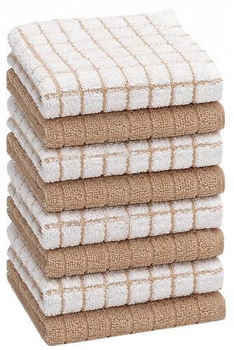 Image of Bumble Dish Cloths (8 Pack) | 12 inch x 12 inch | 100% Cotton Kitchen Towels | 405 GSM | Soft, Highly Absorbent & Durable Dish Towels for Kitchen | Tan