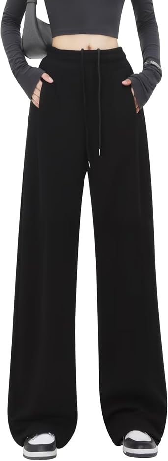 THREEGUN Womens Wide Pants, Loose Fit, Sweat Pants, Jersey Bottoms, Palazzo Pants, Long Pants, Trousers, Casual, Leg-Lengthening, Leg-Flattering