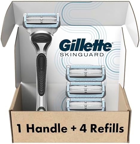 Gillette SkinGuard Razors, 1 Gillette Razor, 4 Razor Blade Refills, Designed for Men with Skin Irritation, Razor Bumps, and Sensitive Skin