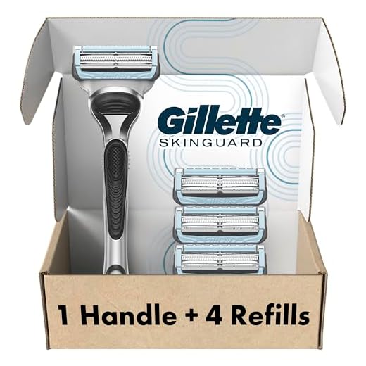 Gillette SkinGuard Razors for Men, 1 Gillette Razor, 4 Razor Blade Refills, Designed for Men with Skin Irritation, Razor Bumps, and Sensitive Skin
