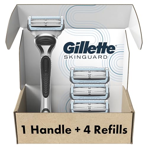 Gillette SkinGuard Razors, 1 Gillette Razor, 4 Razor Blade Refills, Designed for Men with Skin Irritation, Razor Bumps, and Sensitive Skin