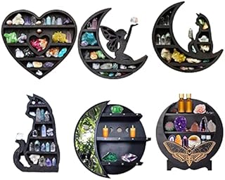 S-JIANG Moon Shelf Wall Decor - Wooden Moon Shelf, Moon Shelf for Crystals, Wooden Moon Shelf, Crystal Display Shelf, Moon Decor, Wiccan Decor