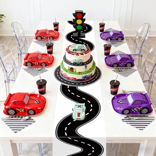 6 Stück Rennbahn-Tischläufer, Rennwagen-Partydekoration 35 X 274 cm Rennstrecke Tischläufer Plastik-Tischdeko Für Kinder Jungen Geburtstags-Party Mit Auto-Thema