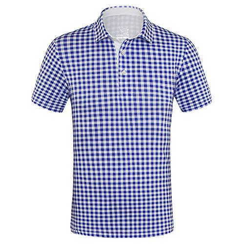 EAGEGOF Men's Shirt Golf Polo Shirt T Stretch Tech Breathable Short Sleeve Tshirts Regular Fit L (Blue and White Checkered)