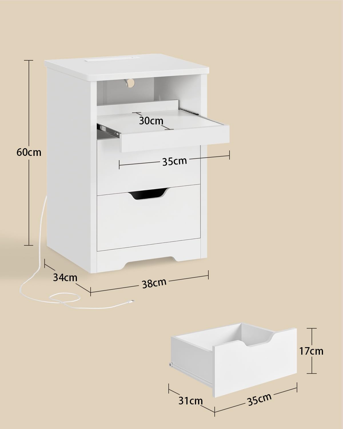 TEENFON Set de 2 Tables de Chevet avec Éclairage LED 3 Couleurs et Charge Rapide USB/Type-C – Chevet de Lit ainsi que Table de Nuit Moderne avec Plateau Coulissant et 2 Tiroirs, pour Chambre et Salon,