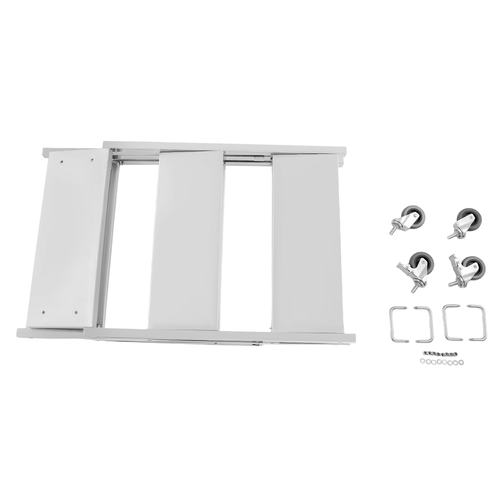 Carro de servir con ruedas, 3 niveles plegable de acero inoxidable, mesa giratoria de metal resistente, carrito de cocina con encimera y asas de acero inoxidable, ideal para restaurante, cocina y