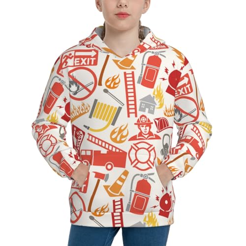 Firefighter Icons Kids Pullover Hoodies Boys Sweatshirts Girls Athletic Clothes with Pocket