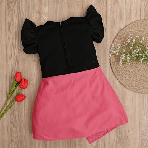 Image of ER Life Style Casual Cotton Blend Meow Printed Knee Length Ruffle Short Sleeves Dress for Girls