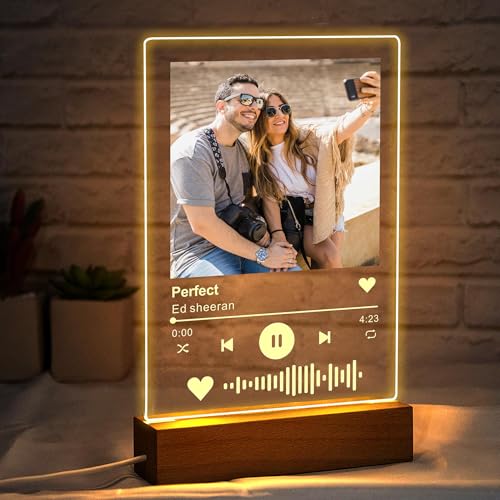 Personalised Spotify Plaque with Photo & LED - Custom Music Song Gifts for Him/Her Boyfriend/Girlfriend Parents - Birthday Christmas Valentines Present - Acrylic Keepsake for Men Women