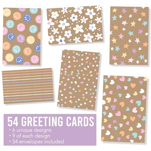 Image of 54 Blank Cards and Envelopes Blank Note Cards Stationery Designed in USA | Kraft Doodle 5 x 3.5 Greeting Card with Envelopes, Notecards and Envelope Set, Cute Card for All Occasion, Stationary Pack