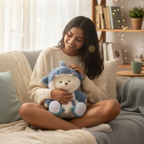 Image of Flufies Plush Soft Toys for New Born Baby and Baby Boy - Soft and Easy Wash Plush - Huggable Plush Toys for Girls and Boys - Soft Toy for Home Decor (Lina in Shark Hoodie)