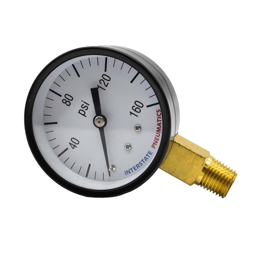 Interstate Pneumatics G2022-160 Pressure Gauge 160 PSI 2-1/2 Inch Diameter 1/4 Inch NPT Bottom Mount