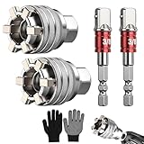HYLEBOR Multi-Function Universal Socket Wrench Tool, 2 Pack 10mm-19mm Universal Maintenance Tool for 3/8' Drive Ratchet, Torque Wrench, Power Drill, Adjustable Socket Wrench with Power Drill Adapter