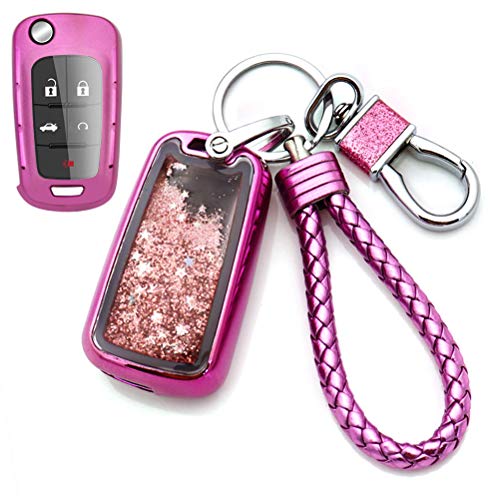 Senauto Quicksand Key Fob Cover Case Keychain for Chevy Chevrolet Buick GMC Terrain (Pink)