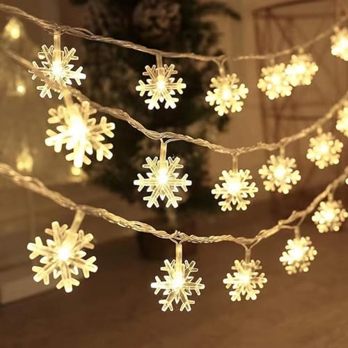 WARMGBOXCO Christmas Snowflake Lights Indoor, 40 LEDs,6 M/19.69 FT, 2 Light Modes,Battery Operated...