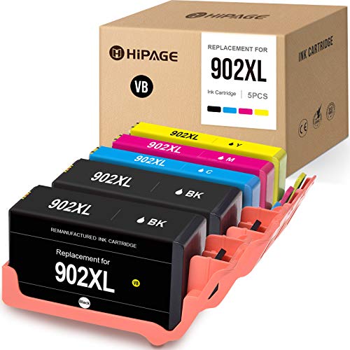 HIPAGE Remanufactured Ink Cartridge Replacement for HP 902XL 902 XL Ink Cartridges Combo Pack (2 Black,1Cyan Magenta Yellow, 5-Pack)