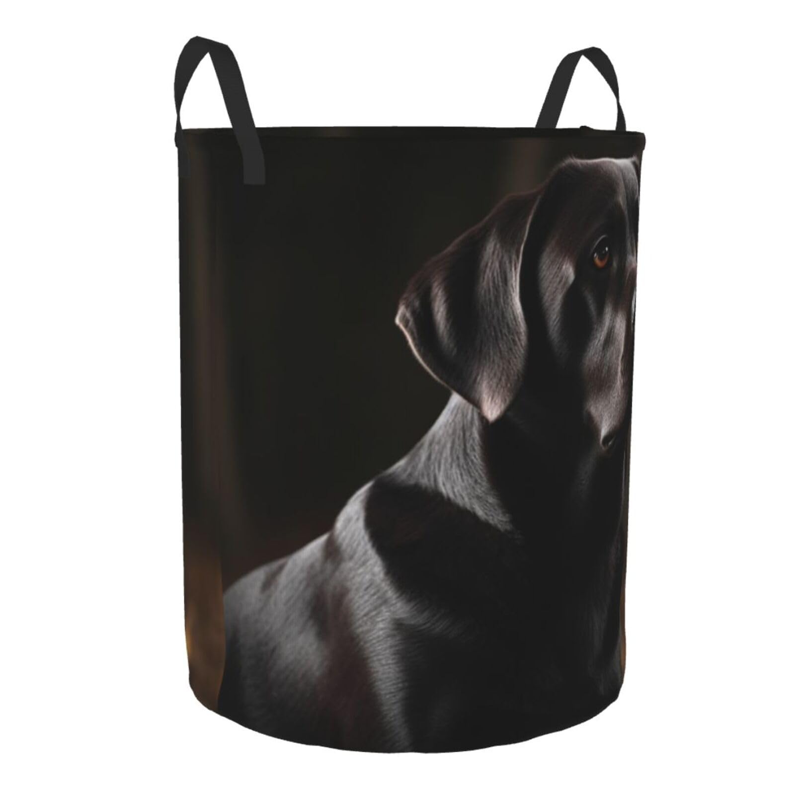 Black Labrador print Circular Hamper Waterproof Storage Bin Organizer Basket Laundry Hamper With Handles For Clothes Toys Medium
